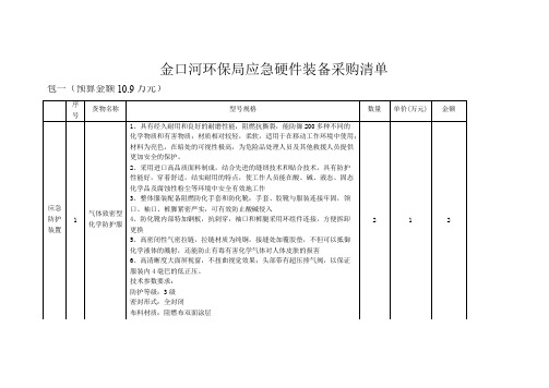 金口河环保局应急硬件装备采购清单