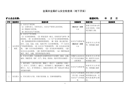 金属非金属矿山安全检查表