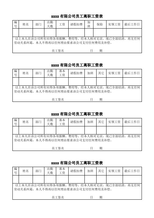 离职员工工资表word格式模板