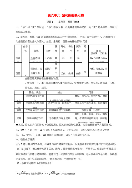 最新人教版九年级化学上册知识点梳理-第六单元碳和碳的氧化物课题1金刚石石墨和C60