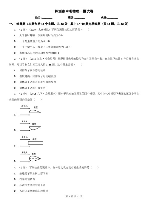 株洲市中考物理一模试卷