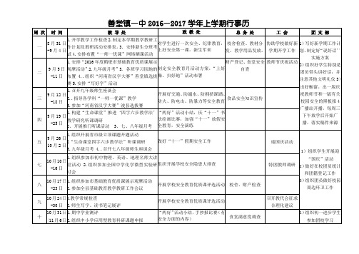 善堂镇一中2016—2017学年上学期行事历