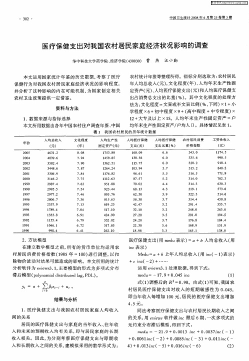 医疗保健支出对我国农村居民家庭经济状况影响的调查