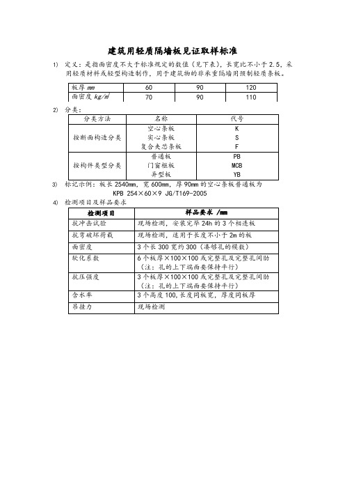 建筑用轻质隔墙板见证取样标准