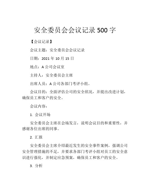 安全委员会会议记录500字