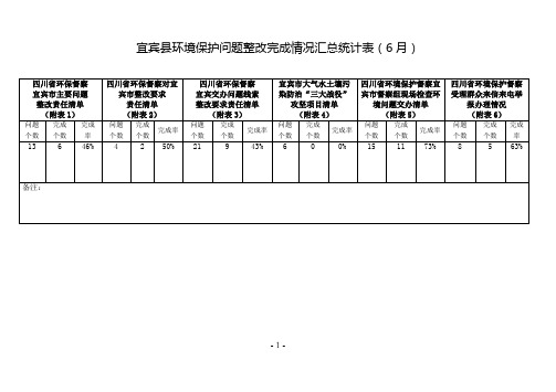 宜宾县环境保护问题整改完成情况汇总统计表(6月)