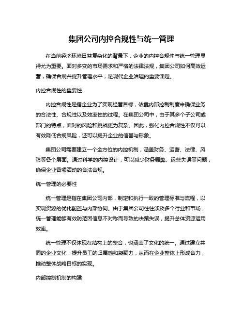 集团公司内控合规性与统一管理