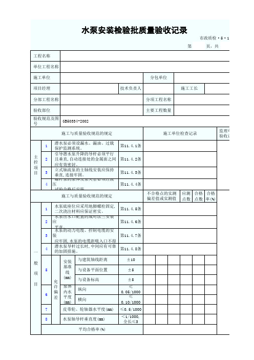 304、水泵安装检验批质量验收记录