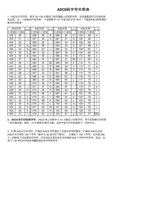 ASCII码字符对照表