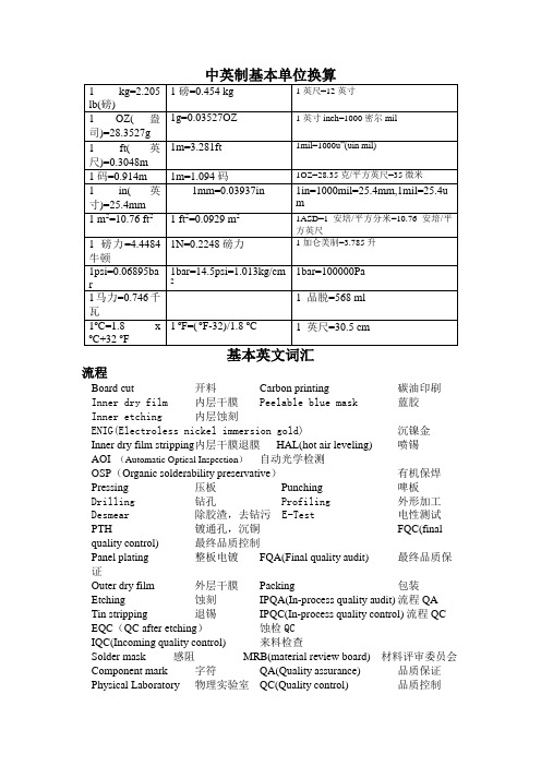 中英制基本单位换算