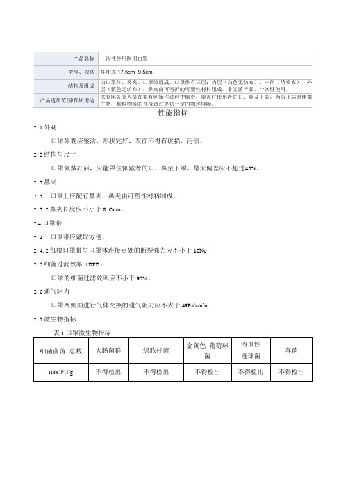 一次性使用医用口罩产品技术要求派瑞嘉德(中山)医疗