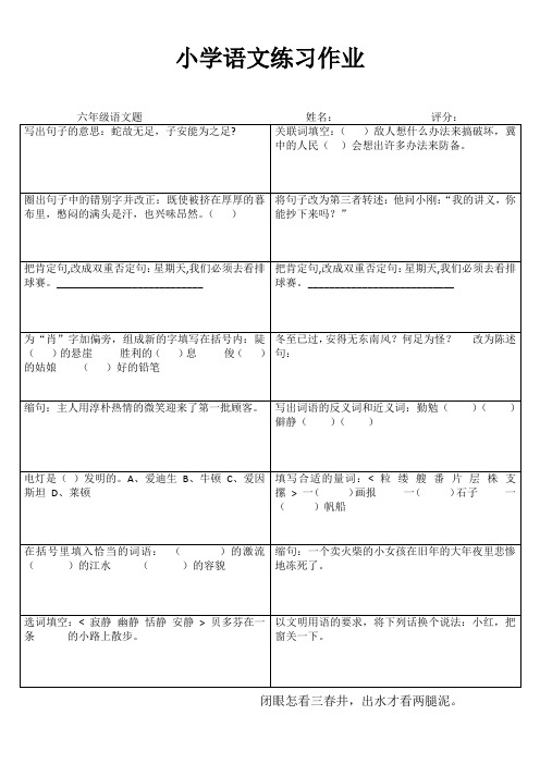 小学六年级语文课堂延伸练习I (87)