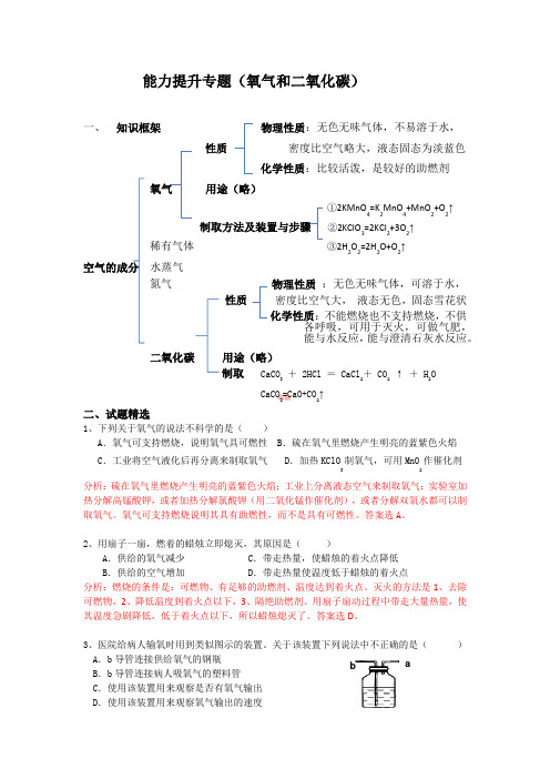 (原创)提升专题氧气与二氧化碳(2021年初二科学浙教版)