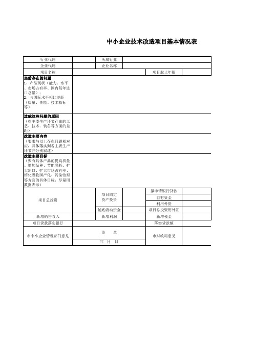 中小企业技术改造项目基本情况表