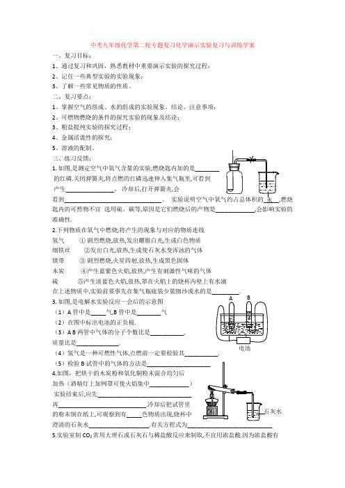 中考九年级化学第二轮专题复习化学演示实验复习与训练学案