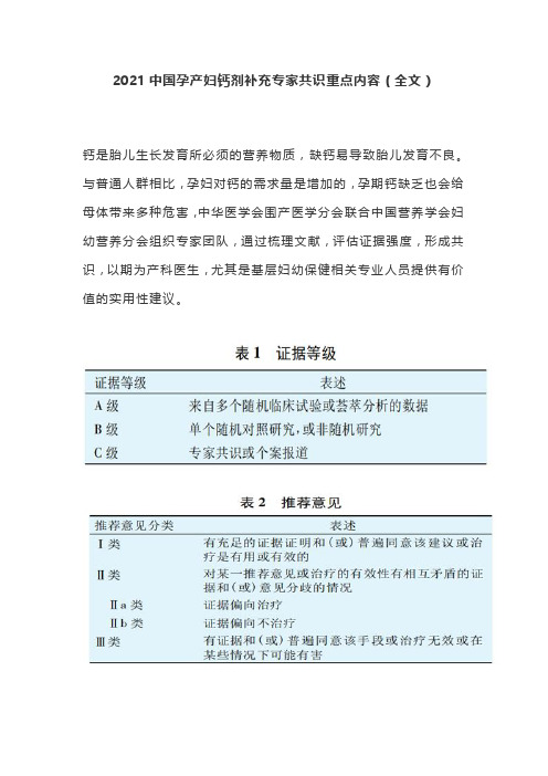 2021中国孕产妇钙剂补充专家共识重点内容(全文)