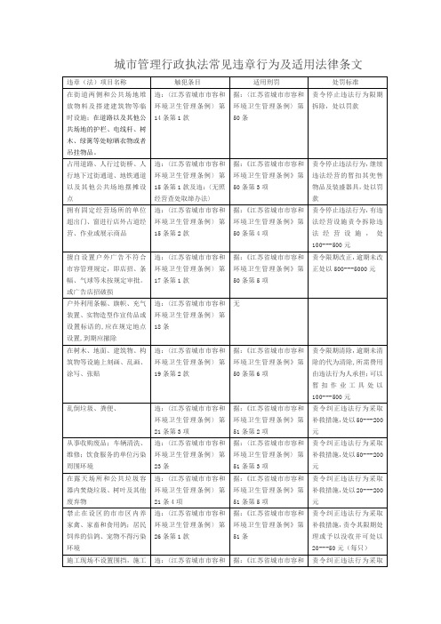 常见违章行为及适用法律条文