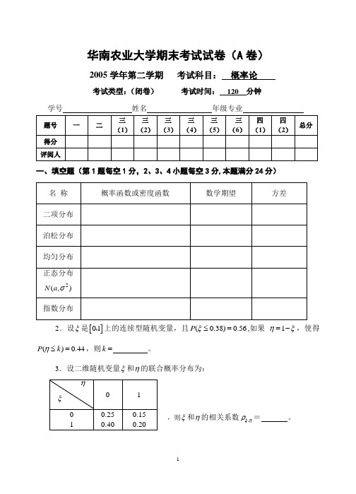 专业概率论考题及答案2006[1].7A_1_