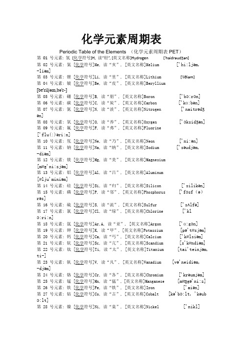 化学元素周期表(中英+读音+背诵方法)