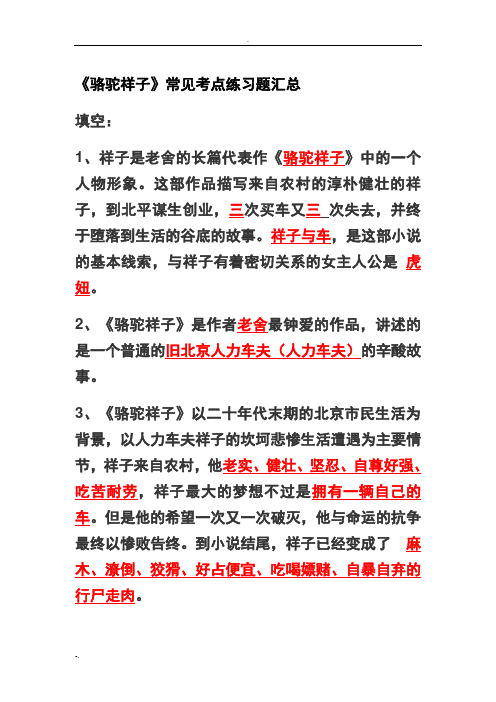 名著导读西游记骆驼祥子练习题及答案