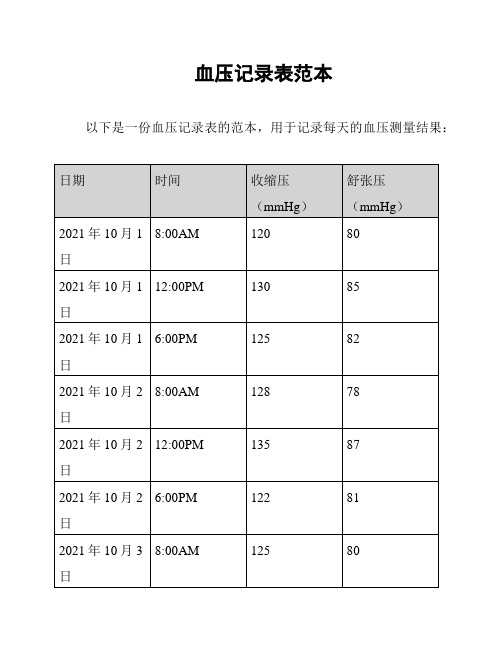 血压记录表范本