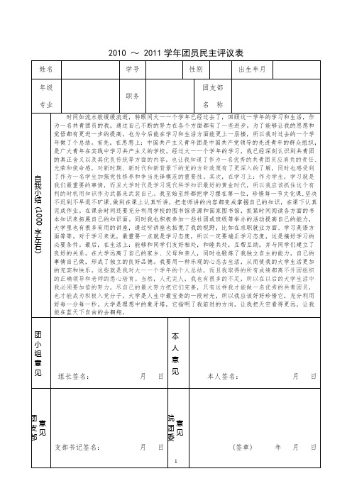 团员学年评优评先表格