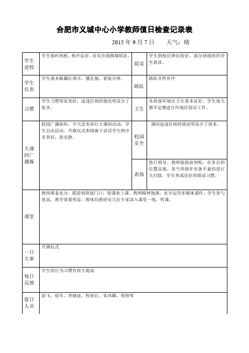 周一教师值日检查记录表