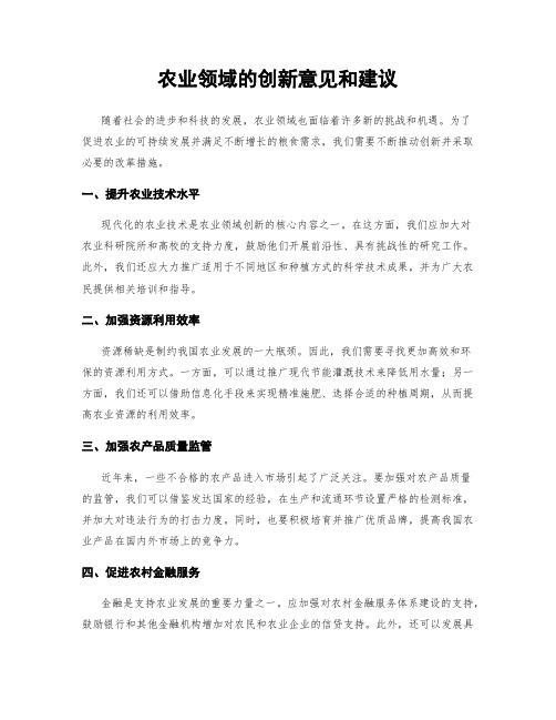 农业领域的创新意见和建议