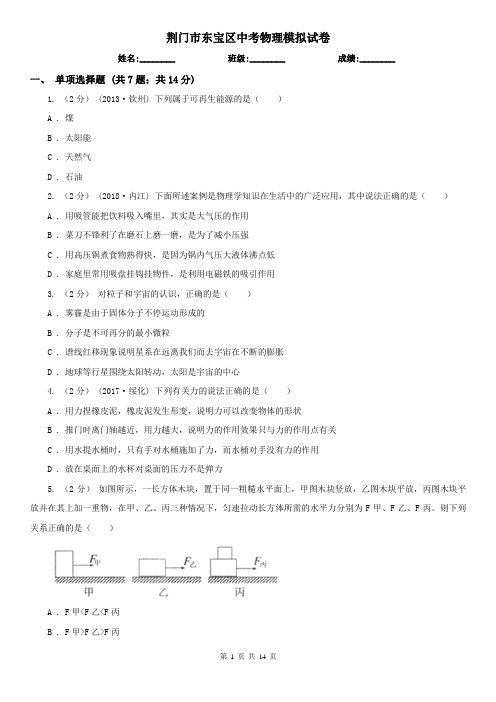 荆门市东宝区中考物理模拟试卷 