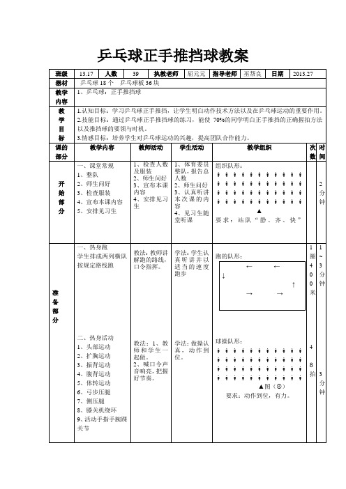 乒乓球正手推挡球教案1