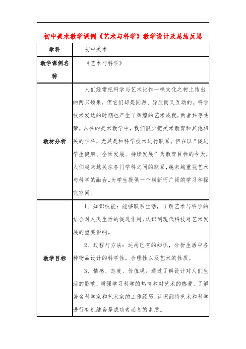 初中美术教学课例《艺术与科学》教学设计及总结反思