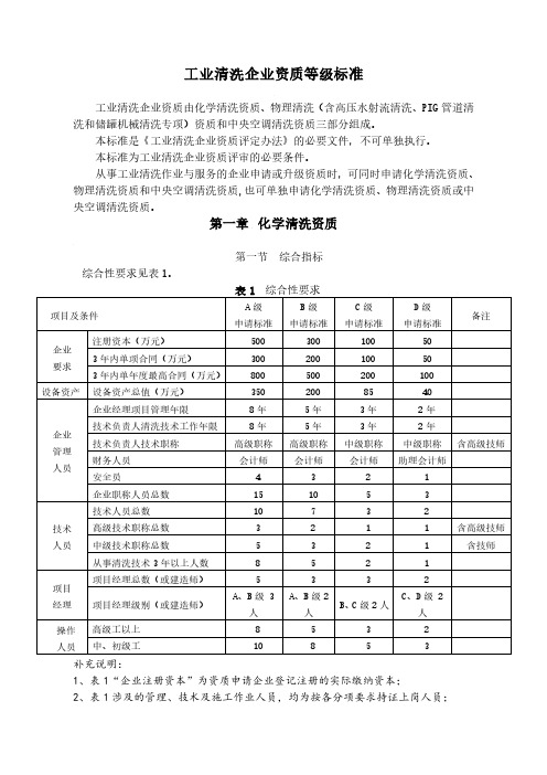 工业清洗企业资质等级标准