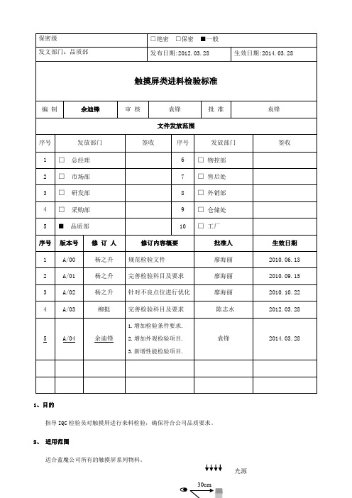 触摸屏类进料检验标准