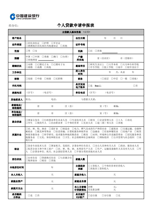 个人贷款申请申报表