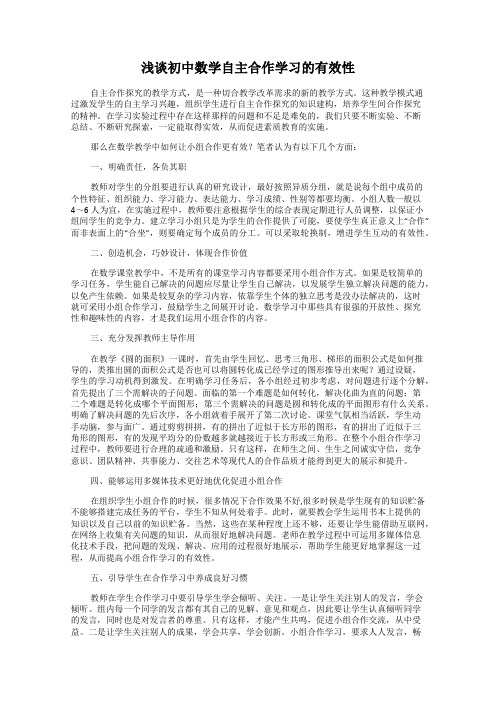 浅谈初中数学自主合作学习的有效性