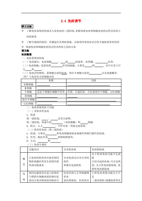 辽宁省丹东宽甸县第一中学高中生物 2.4 免疫调节学案(无答案)新人教版必修3