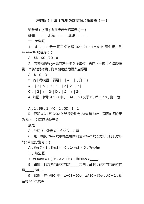 沪教版（上海）九年级数学综合拓展卷（一）