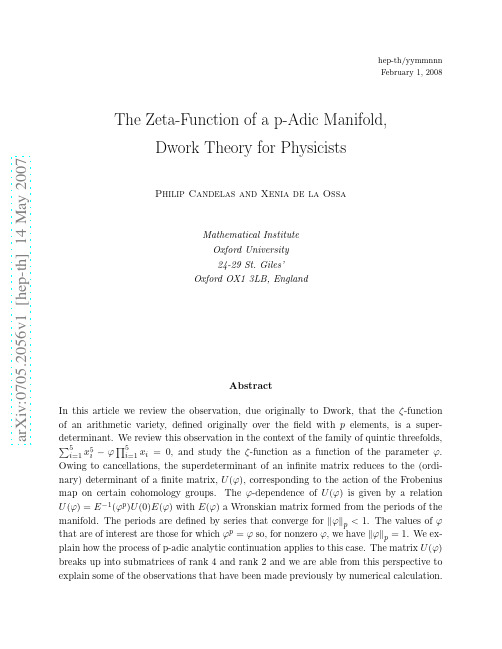 The Zeta-Function of a p-Adic Manifold, Dwork Theory for Physicists