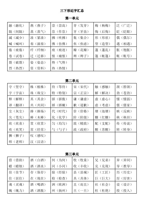 语文三年级下册《形近字》汇总