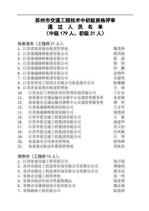 (完整版)苏州市交通工程技术中初级资格评审