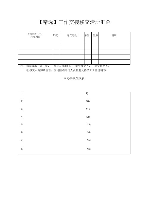 精选工作交接移交清册汇总