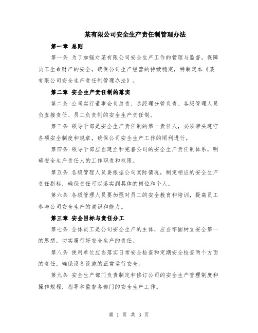 某有限公司安全生产责任制管理办法