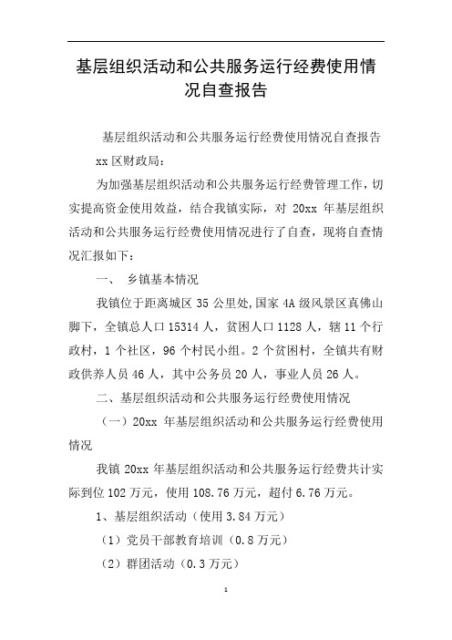 基层组织活动和公共服务运行经费使用情况自查报告