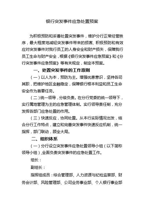 银行突发事件应急处置预案大全