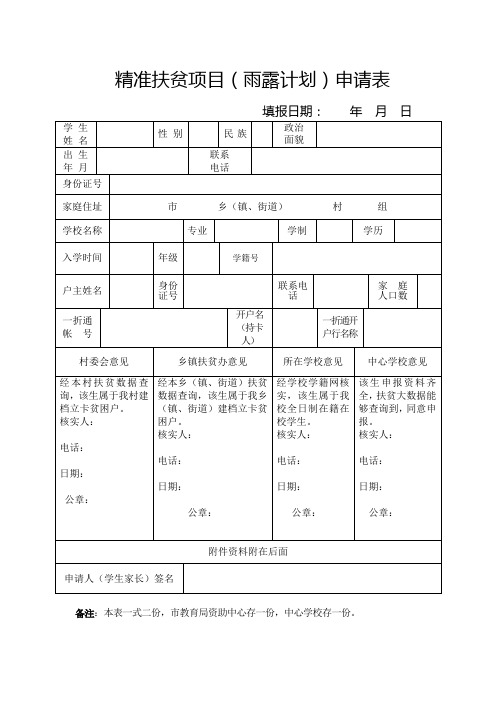 精准扶贫项目“雨露计划”申请表