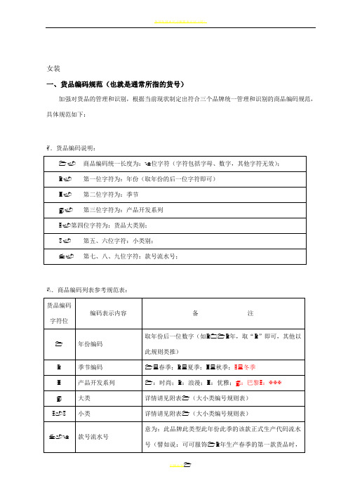 服饰编码规则表