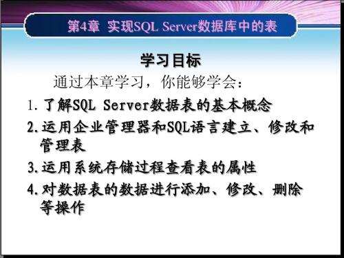 第4章实现SQL Server数据库中的表