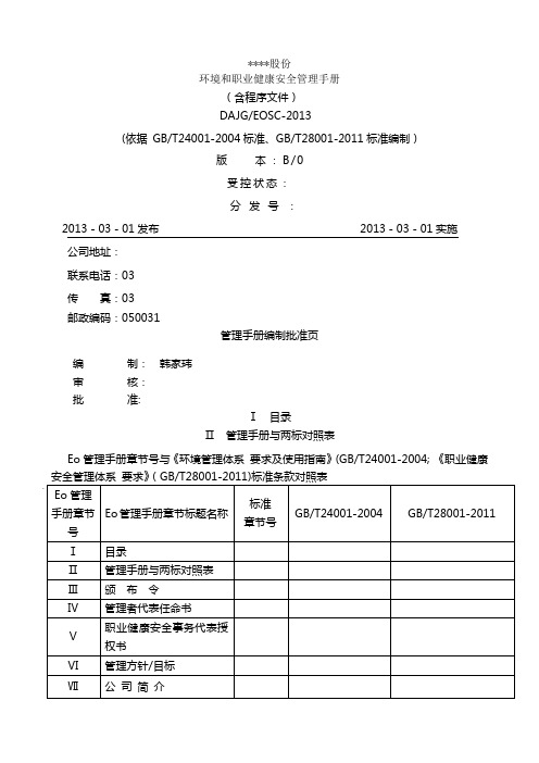 某某公司XXXX版环境和职业健康安全管理手册暨程序文件