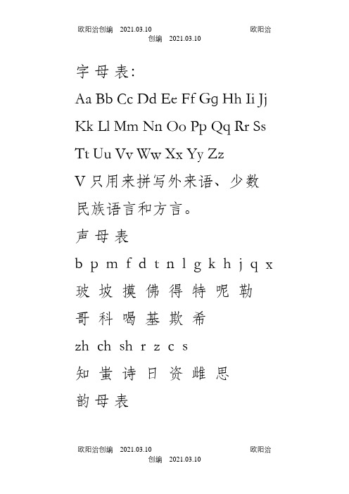 26汉语拼音字母表、读法和练习之欧阳治创编