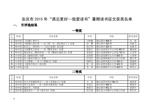 安庆市2015年遇见更好我爱读书暑期读书征文获奖名单培训课件.doc